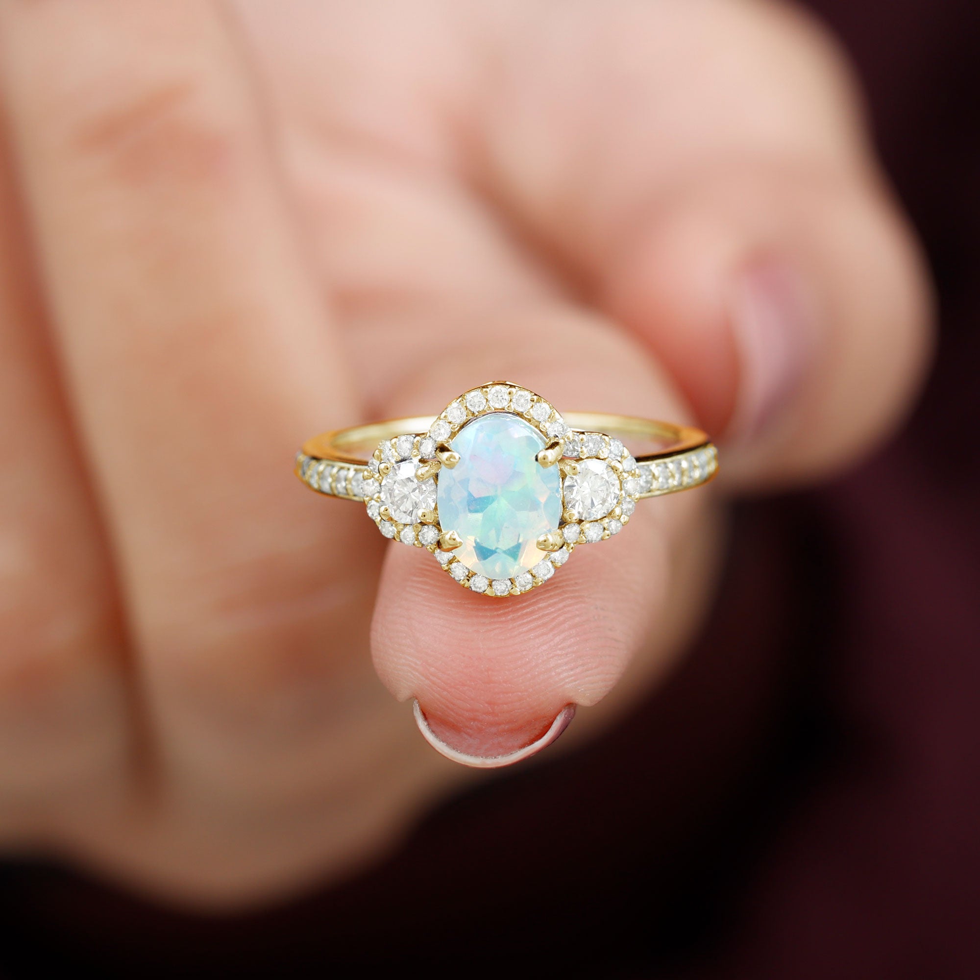 1.75 CT Antique Ethiopian Opal and Diamond Accent Engagement Ring Ethiopian Opal - ( AAA ) - Quality - Rosec Jewels