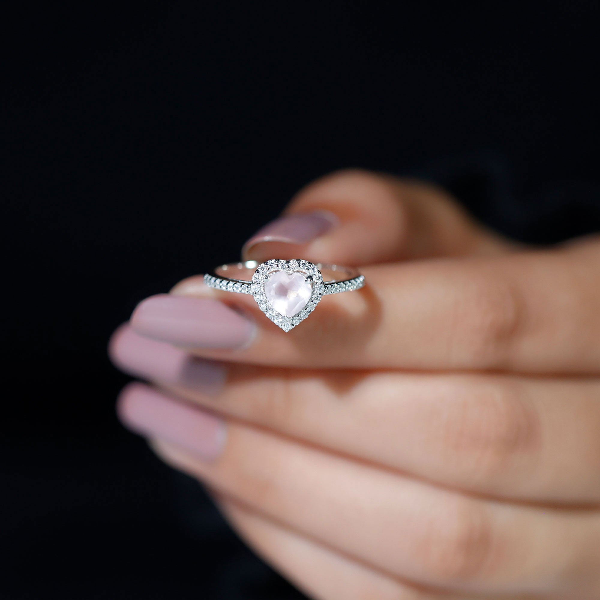 1.50 CT Heart Shape Rose Quartz Engagement Ring with Diamond Accent Rose Quartz - ( AAA ) - Quality - Rosec Jewels