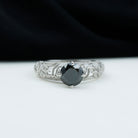 1/4 CT Round Shape Black Onyx and Diamond Milgrain Engagement Ring Black Onyx - ( AAA ) - Quality - Rosec Jewels