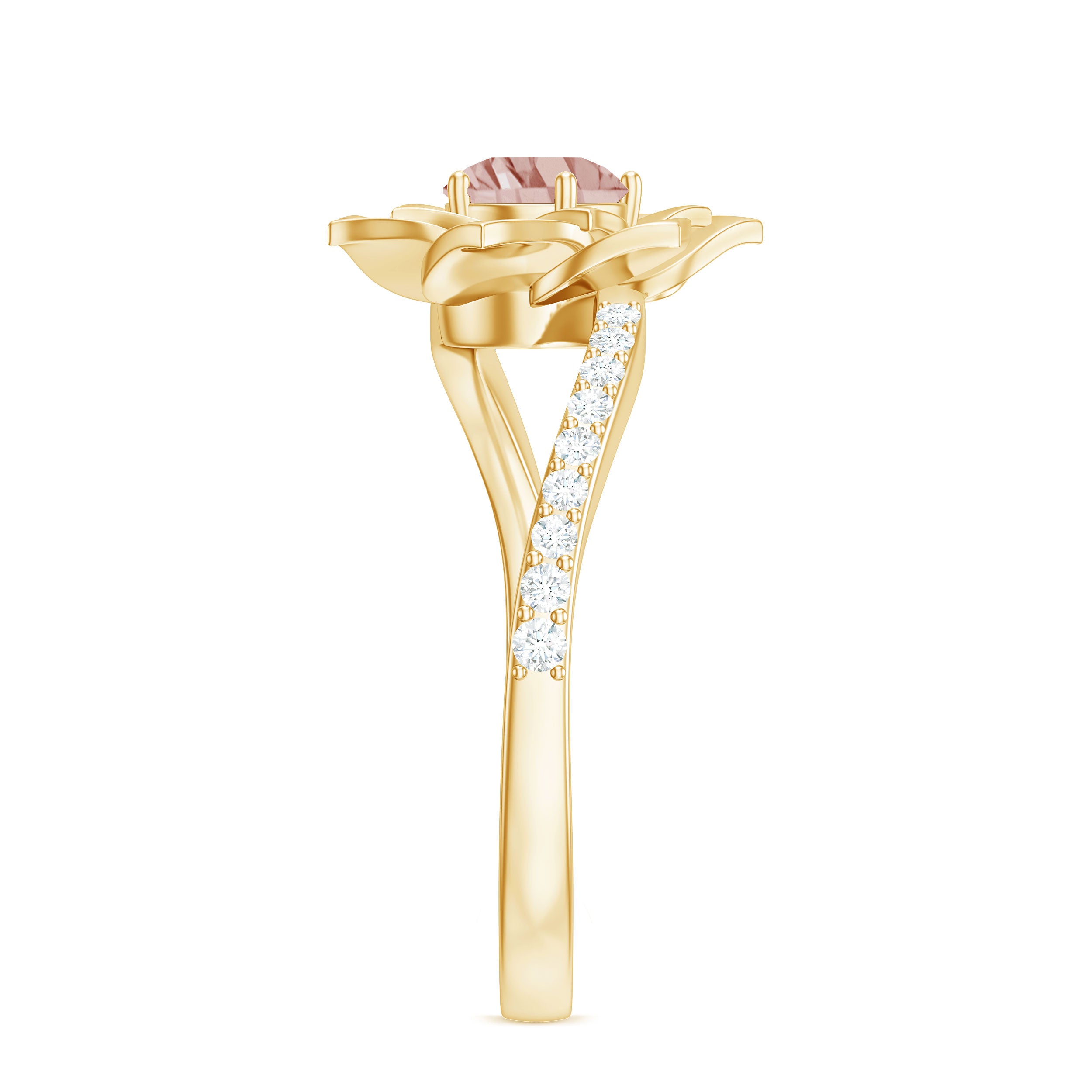 Nature Inspired Morganite Floral Ring with Diamond Morganite - ( AAA ) - Quality - Rosec Jewels