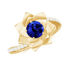 Lab Grown Blue Sapphire and Diamond Flower Bypass Ring Lab Created Blue Sapphire - ( AAAA ) - Quality - Rosec Jewels