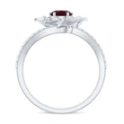 Real Rhodolite and Diamond Flower Ring with Bypass Shank Rhodolite - ( AAA ) - Quality - Rosec Jewels