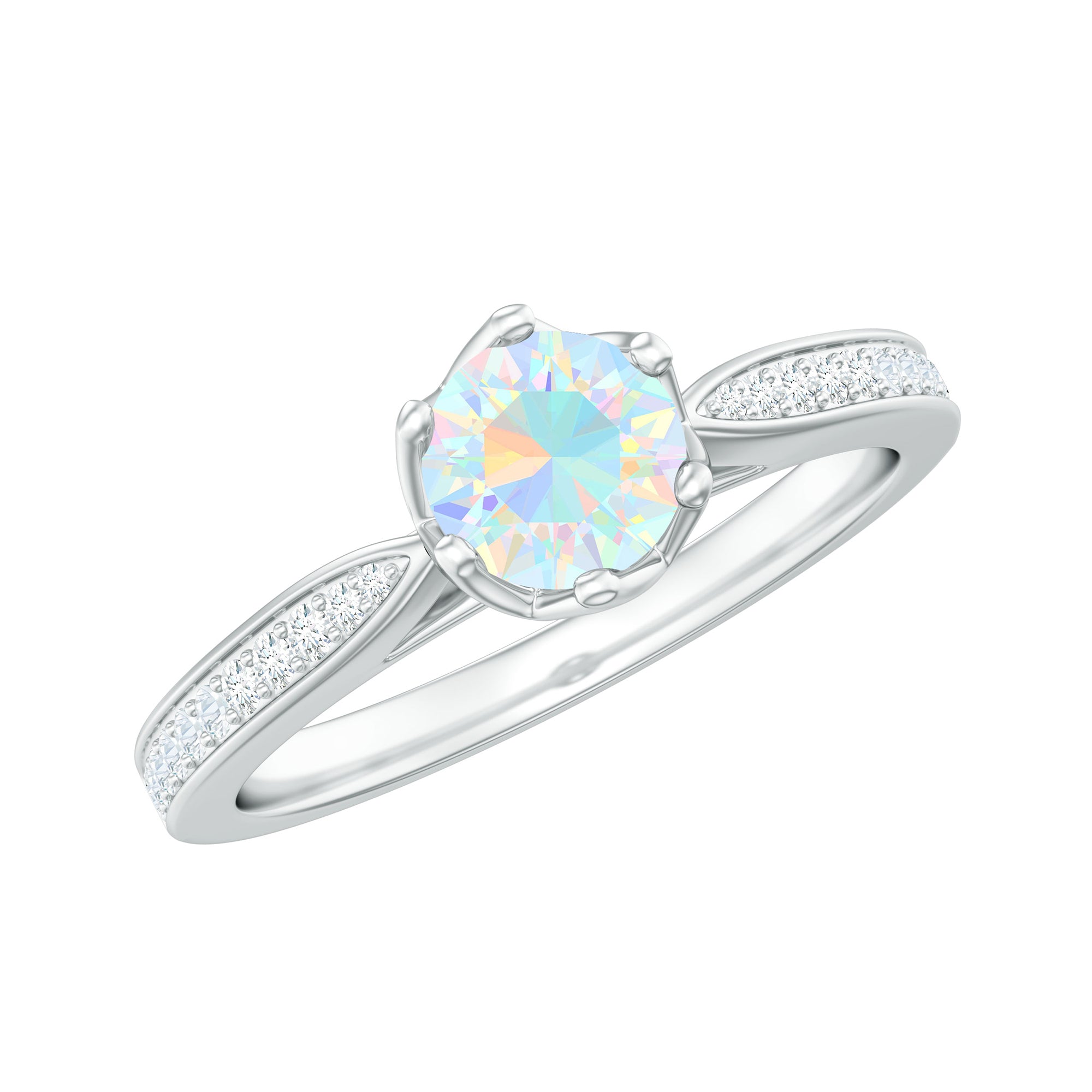 Real Ethiopian Opal Solitaire Engagement Ring with Diamond Ethiopian Opal - ( AAA ) - Quality - Rosec Jewels