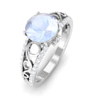 1 CT Designer Moonstone Solitaire Engagement Ring with Diamond Accent Moonstone - ( AAA ) - Quality - Rosec Jewels