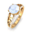 1 CT Designer Moonstone Solitaire Engagement Ring with Diamond Accent Moonstone - ( AAA ) - Quality - Rosec Jewels