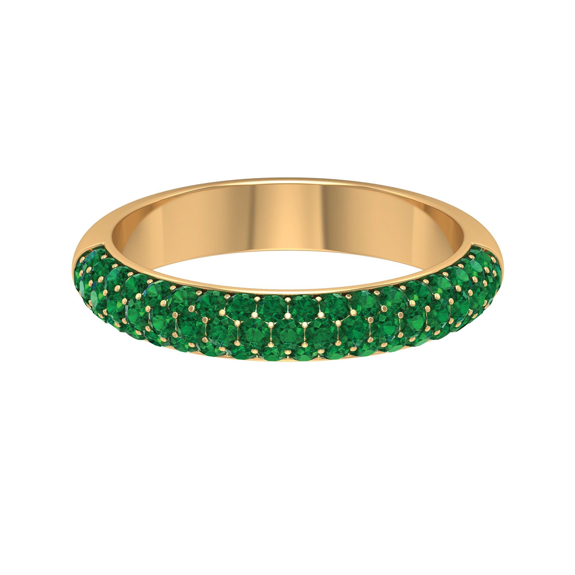 Pave Set Emerald Semi Eternity Band Ring Emerald - ( AAA ) - Quality - Rosec Jewels