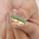 Pave Set Emerald Semi Eternity Band Ring Emerald - ( AAA ) - Quality - Rosec Jewels