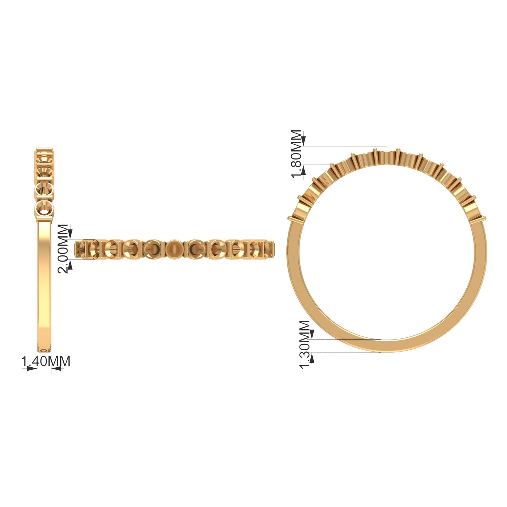 Minimal Moissanite Half Eternity Band Ring in Bar Setting Moissanite - ( D-VS1 ) - Color and Clarity - Rosec Jewels