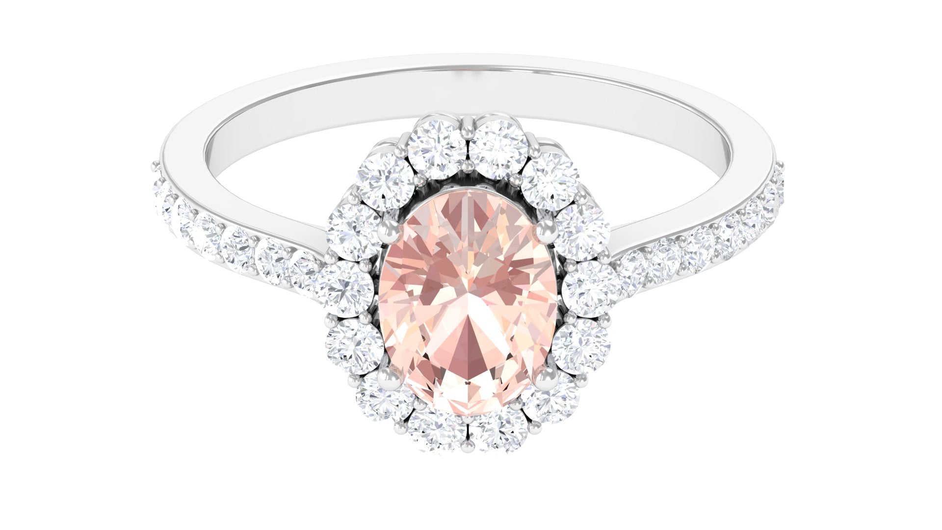 Oval Shape Morganite Engagement Ring with Diamond Halo Morganite - ( AAA ) - Quality - Rosec Jewels