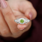 Vintage Inspired Peridot and Diamond Engagement Ring with Gold Beaded Peridot - ( AAA ) - Quality - Rosec Jewels