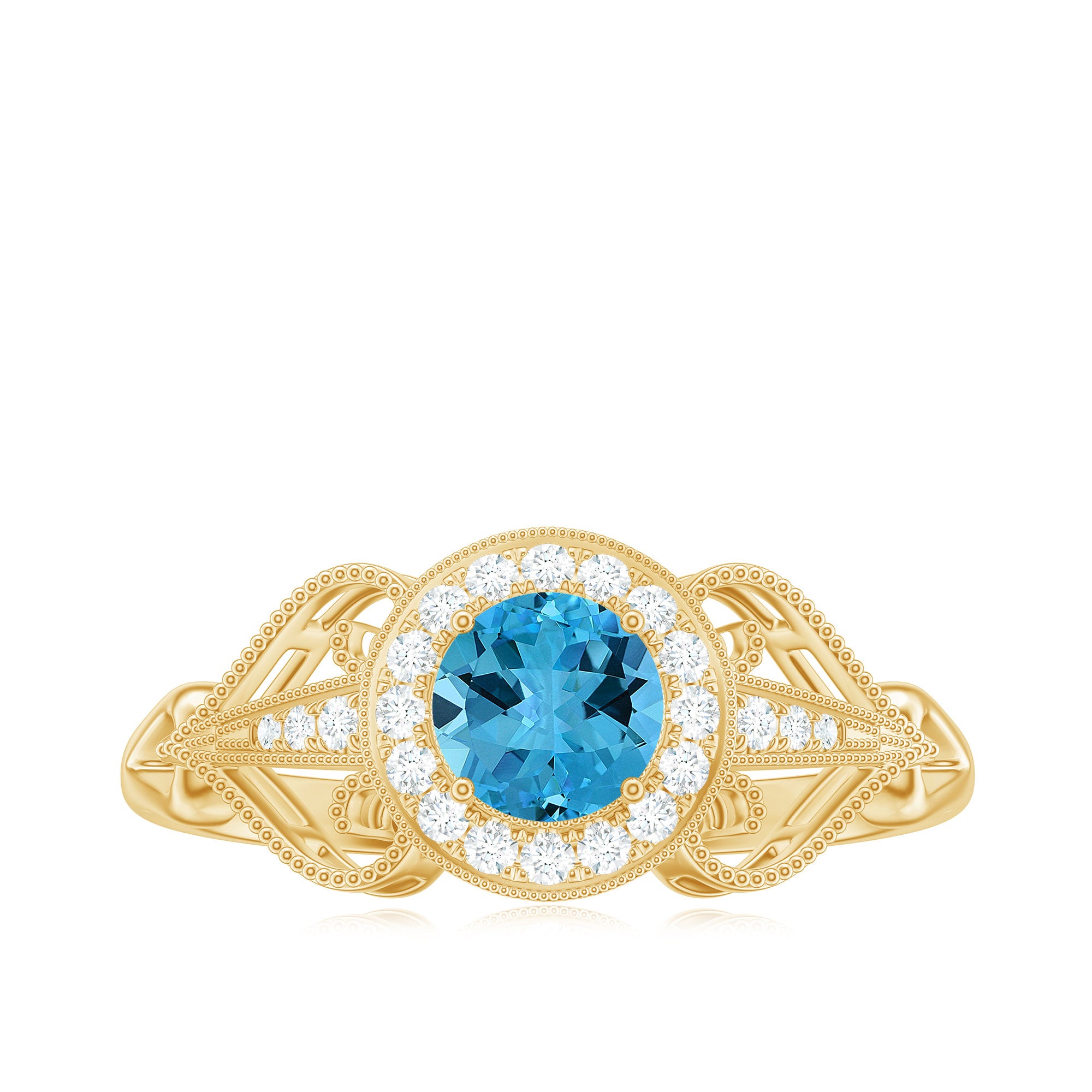 Vintage Style Real Swiss Blue Topaz and Diamond Engagement Ring Swiss Blue Topaz - ( AAA ) - Quality - Rosec Jewels