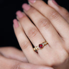 Designer Solitaire Engagement Ring with Lab Grown Ruby and Diamond Lab Created Ruby - ( AAAA ) - Quality - Rosec Jewels