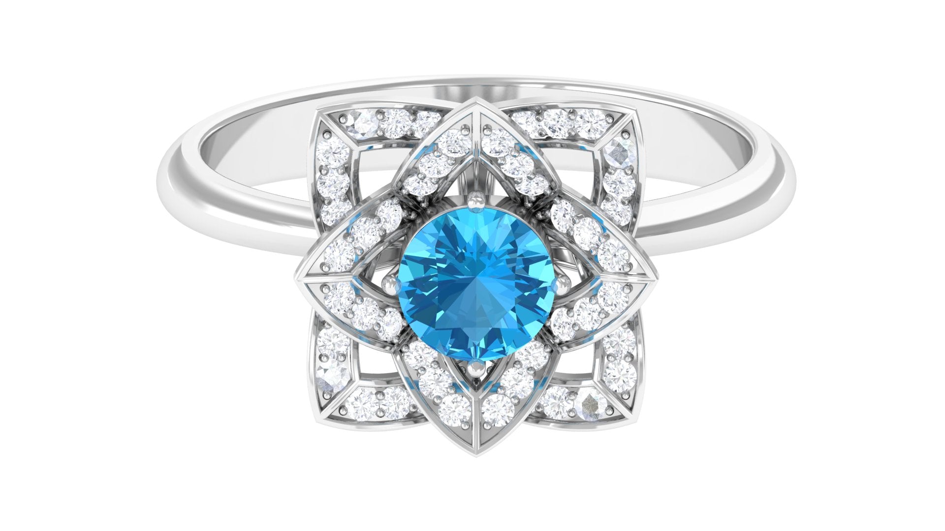 Swiss Blue Topaz and Diamond Floral Engagement Ring Swiss Blue Topaz - ( AAA ) - Quality - Rosec Jewels