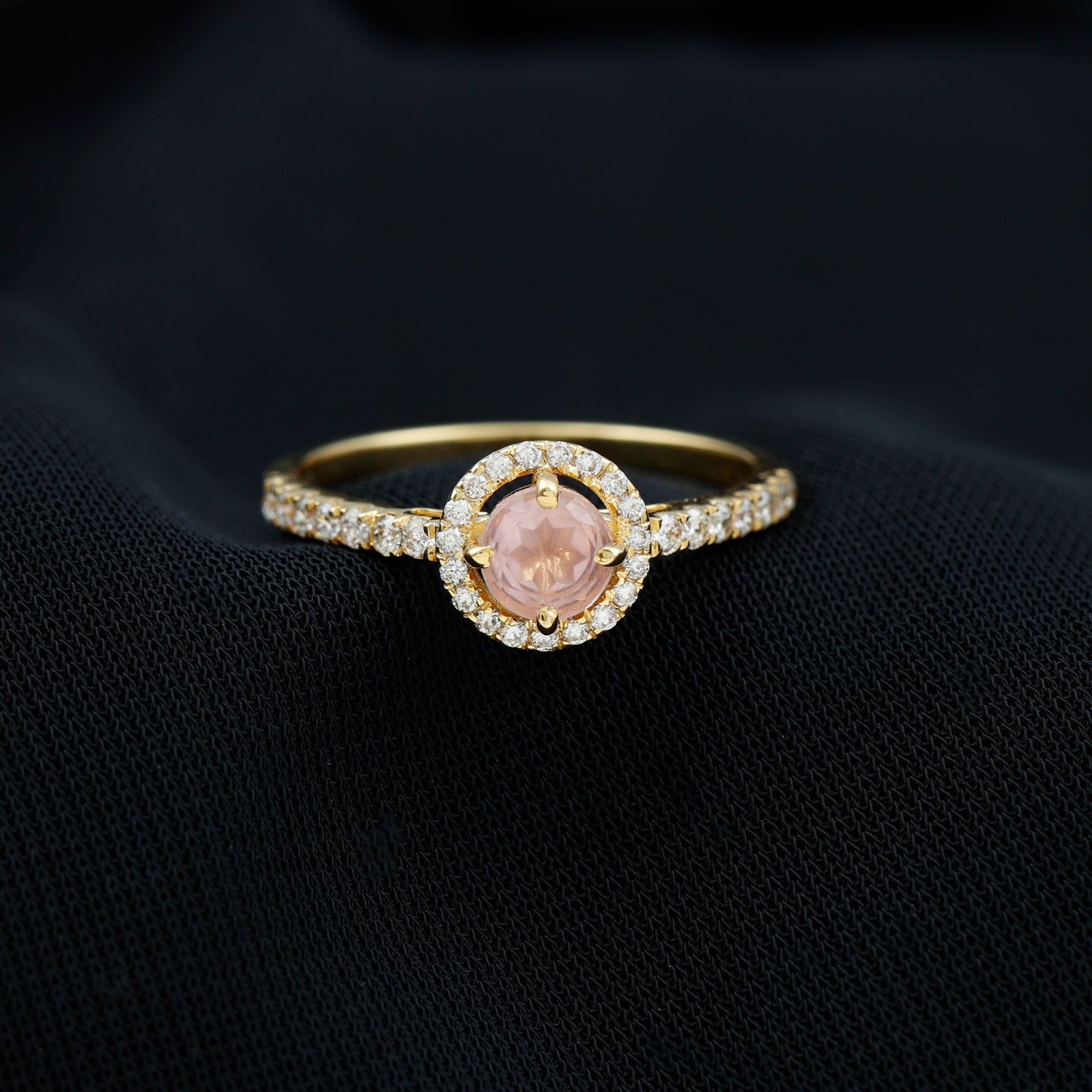 Minimal Rose Quartz Halo Engagement Ring with Diamond Rose Quartz - ( AAA ) - Quality - Rosec Jewels