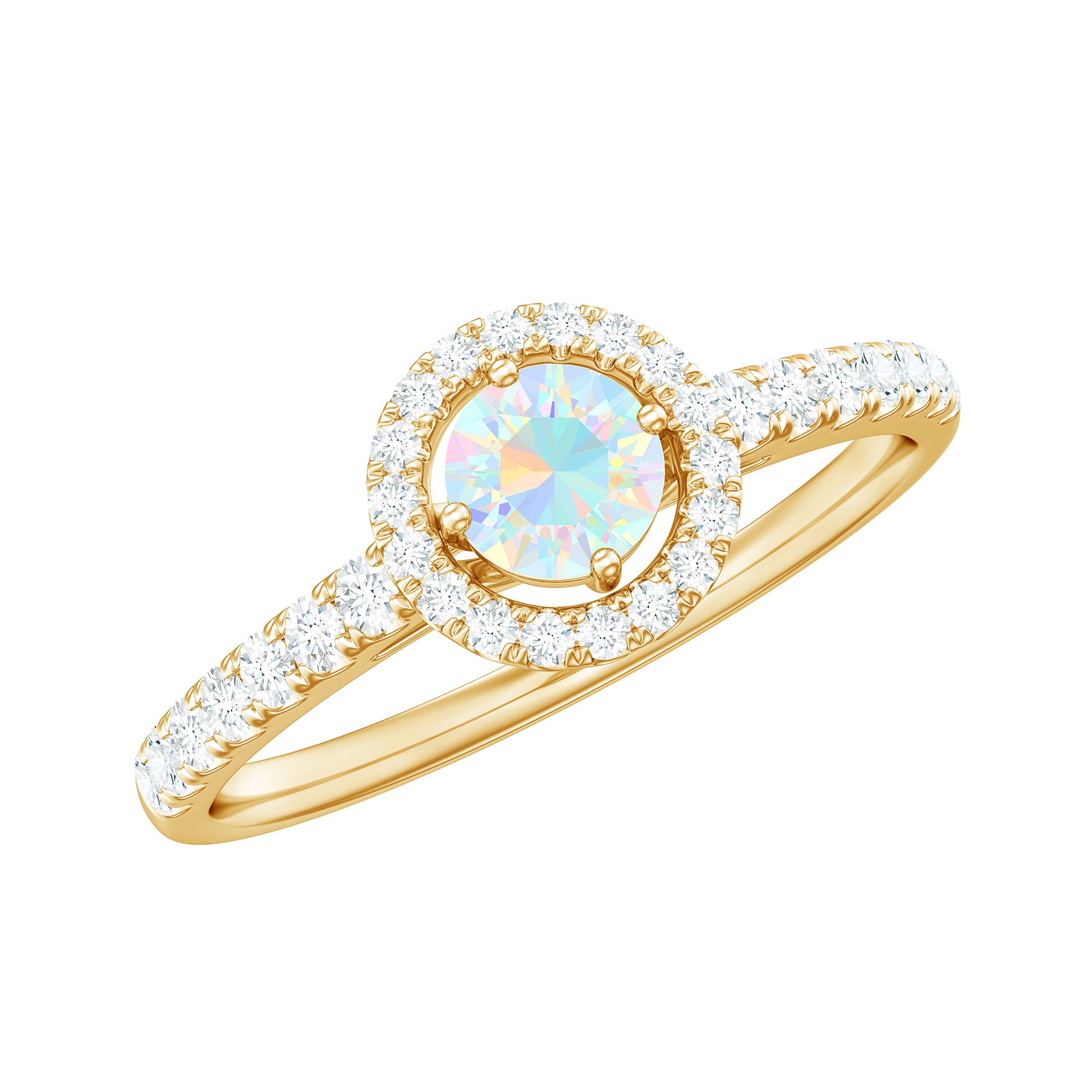 Rosec Jewels-0.75 CT Ethiopian Opal and Diamond Halo Engagement Ring