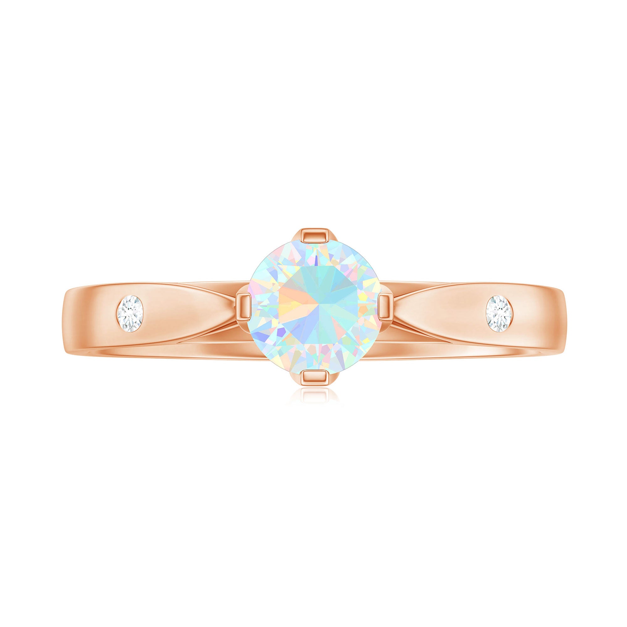 Natural Ethiopian Opal Solitaire Ring with Diamond Ethiopian Opal - ( AAA ) - Quality - Rosec Jewels