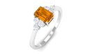 1 CT Octagon Cut Citrine Solitaire Ring with Diamond Trio Citrine - ( AAA ) - Quality - Rosec Jewels