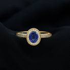 Vintage Style Lab Grown Blue Sapphire and Diamond Engagement Ring Lab Created Blue Sapphire - ( AAAA ) - Quality - Rosec Jewels