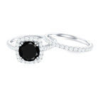 Round Created Black Diamond Classic Halo Ring Set with Moissanite Lab Created Black Diamond - ( AAAA ) - Quality - Rosec Jewels