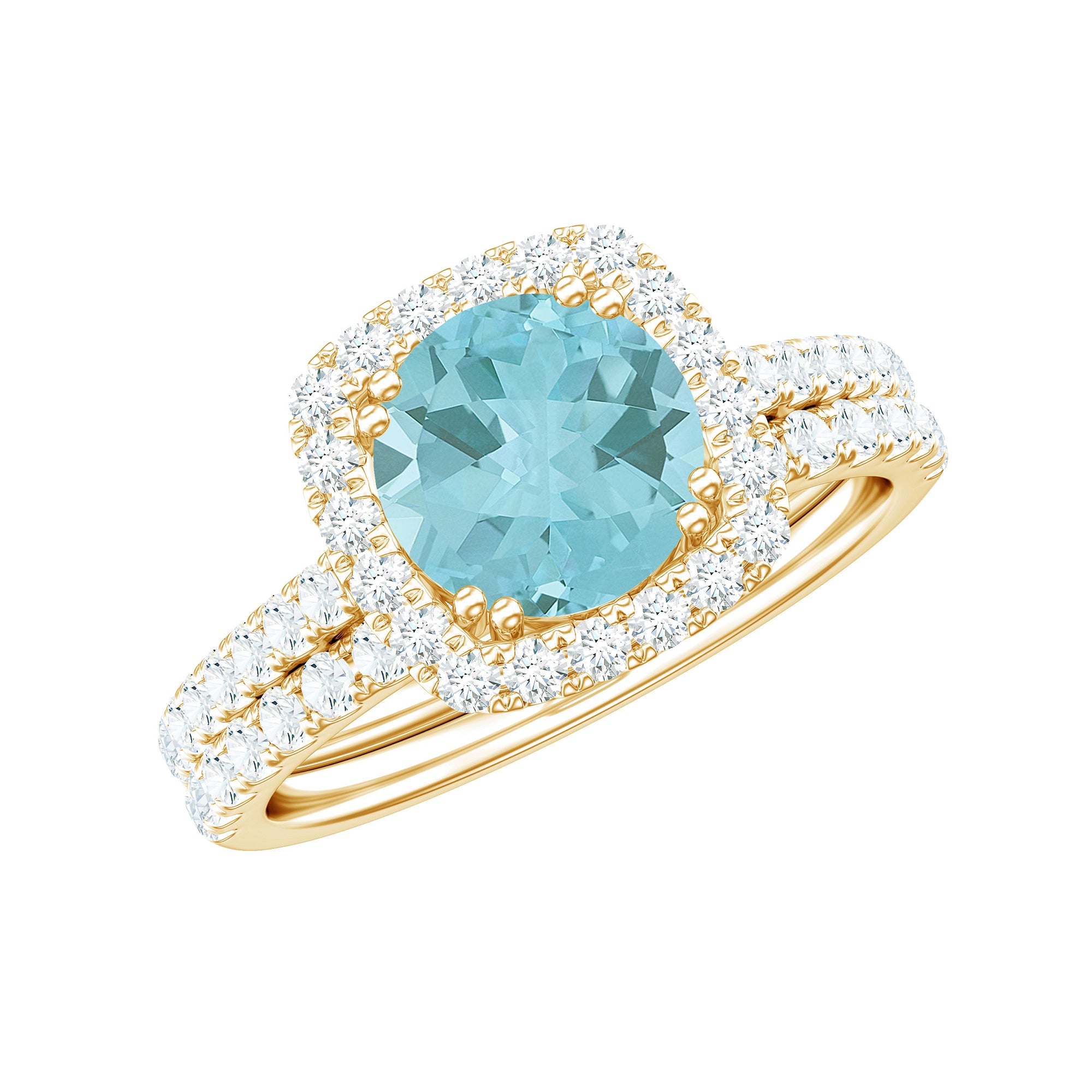 Classic Sky Blue Topaz Ring Set with Moissanite Sky Blue Topaz - ( AAA ) - Quality - Rosec Jewels