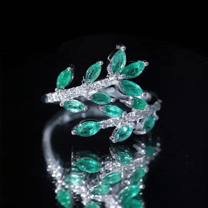 2.25 CT Marquise Emerald Leaf Wrap Ring with Diamond in Prong Setting Emerald - ( AAA ) - Quality - Rosec Jewels