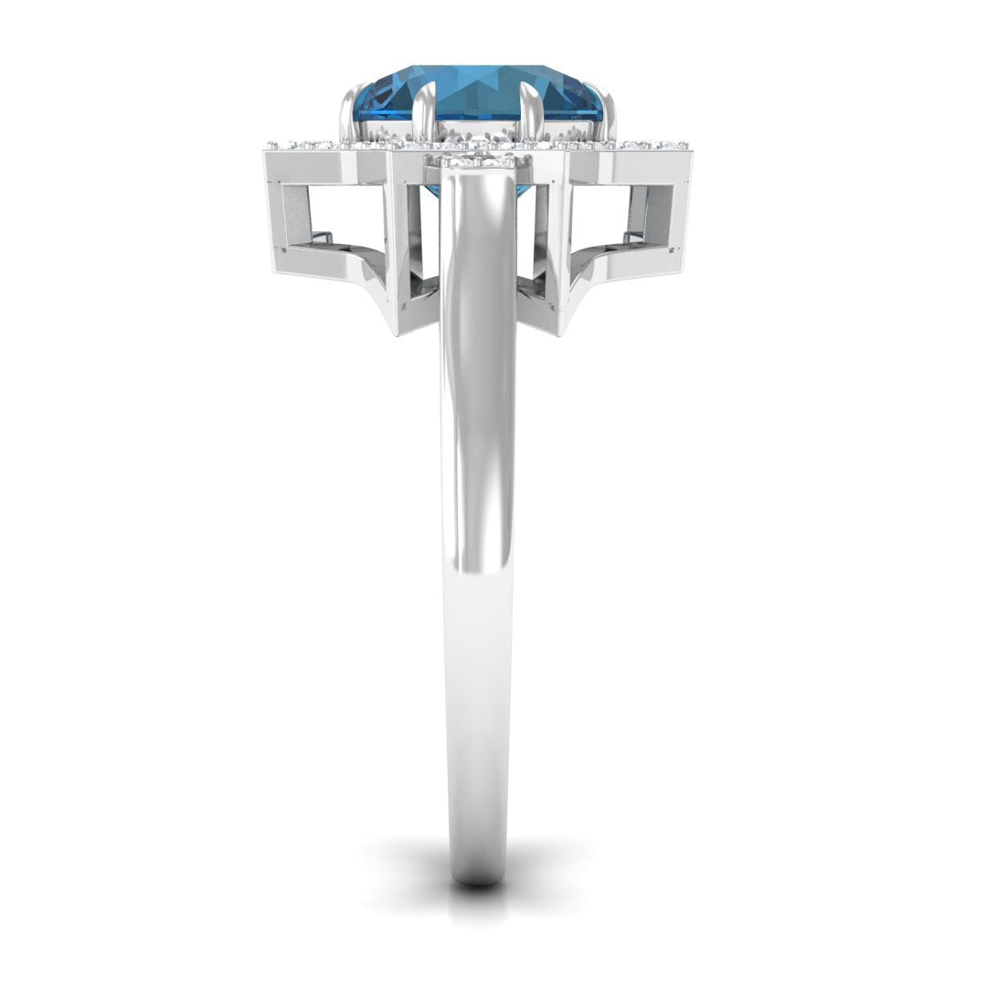 London Blue Topaz Star Shape Engagement Ring with Diamond London Blue Topaz - ( AAA ) - Quality - Rosec Jewels