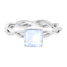 4.25 CT Asscher Cut Moonstone Solitaire Ring with Diamond Moonstone - ( AAA ) - Quality - Rosec Jewels
