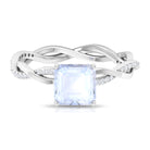 4.25 CT Asscher Cut Moonstone Solitaire Ring with Diamond Moonstone - ( AAA ) - Quality - Rosec Jewels