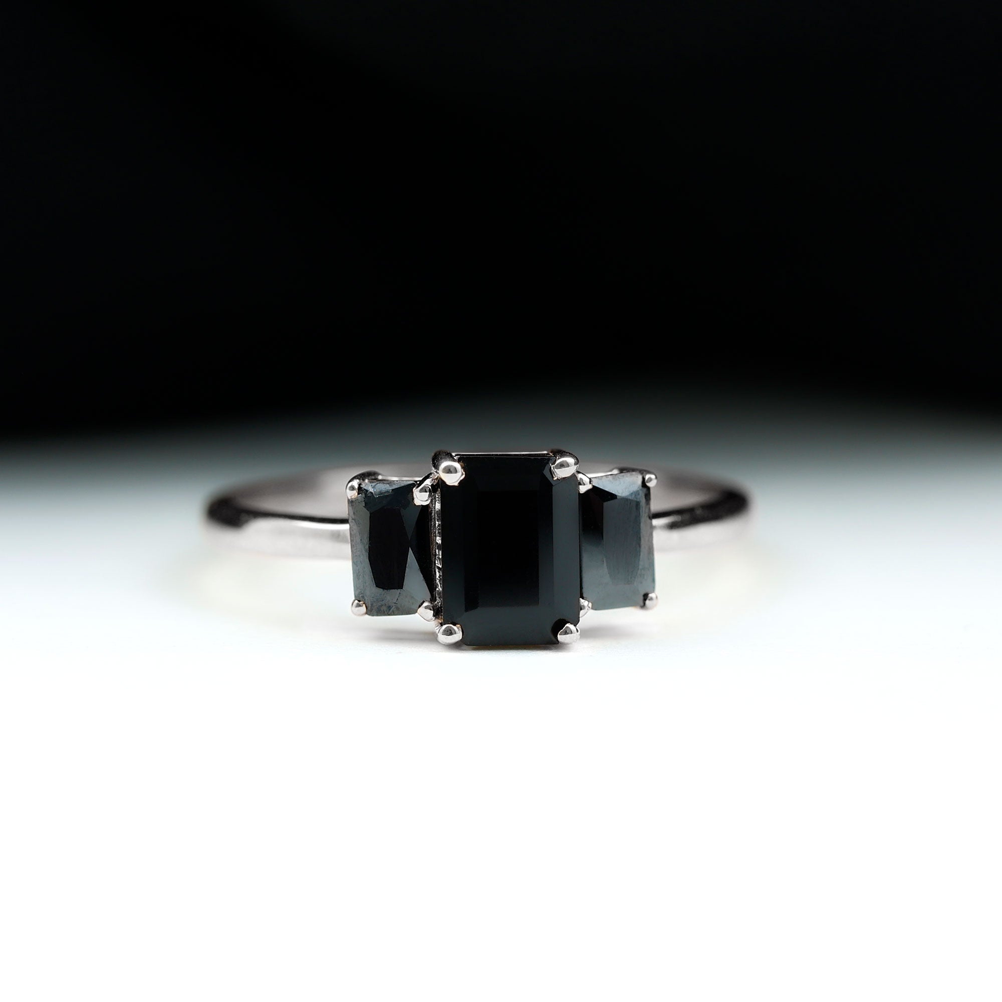 1.75 Ct Octagon Black Onyx Three Stone Engagement Ring Gold Black Onyx - ( AAA ) - Quality - Rosec Jewels