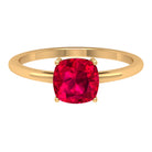 8 MM Cushion Cut Created Ruby Solitaire Ring Lab Created Ruby - ( AAAA ) - Quality - Rosec Jewels