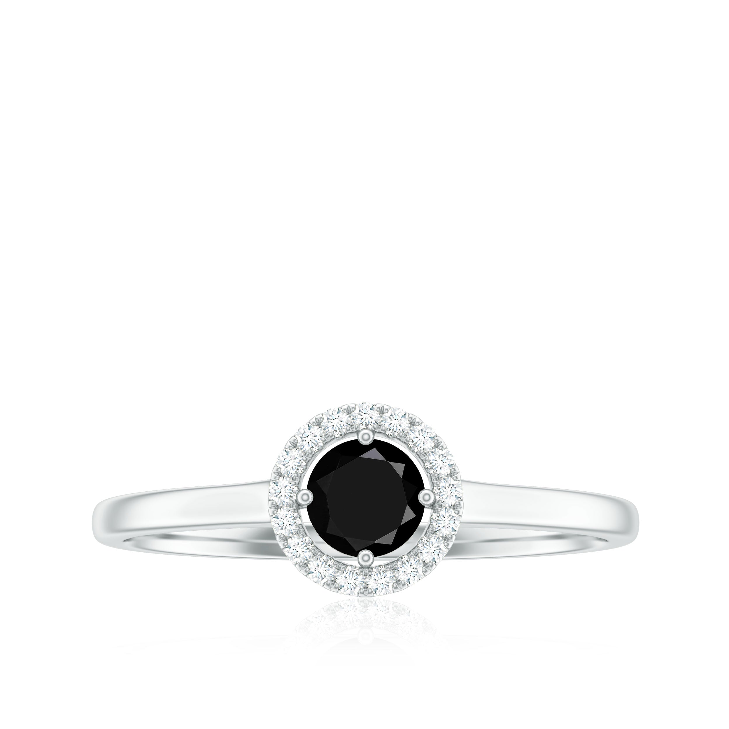 Natural Black Onyx Promise Ring with Diamond Halo Black Onyx - ( AAA ) - Quality - Rosec Jewels