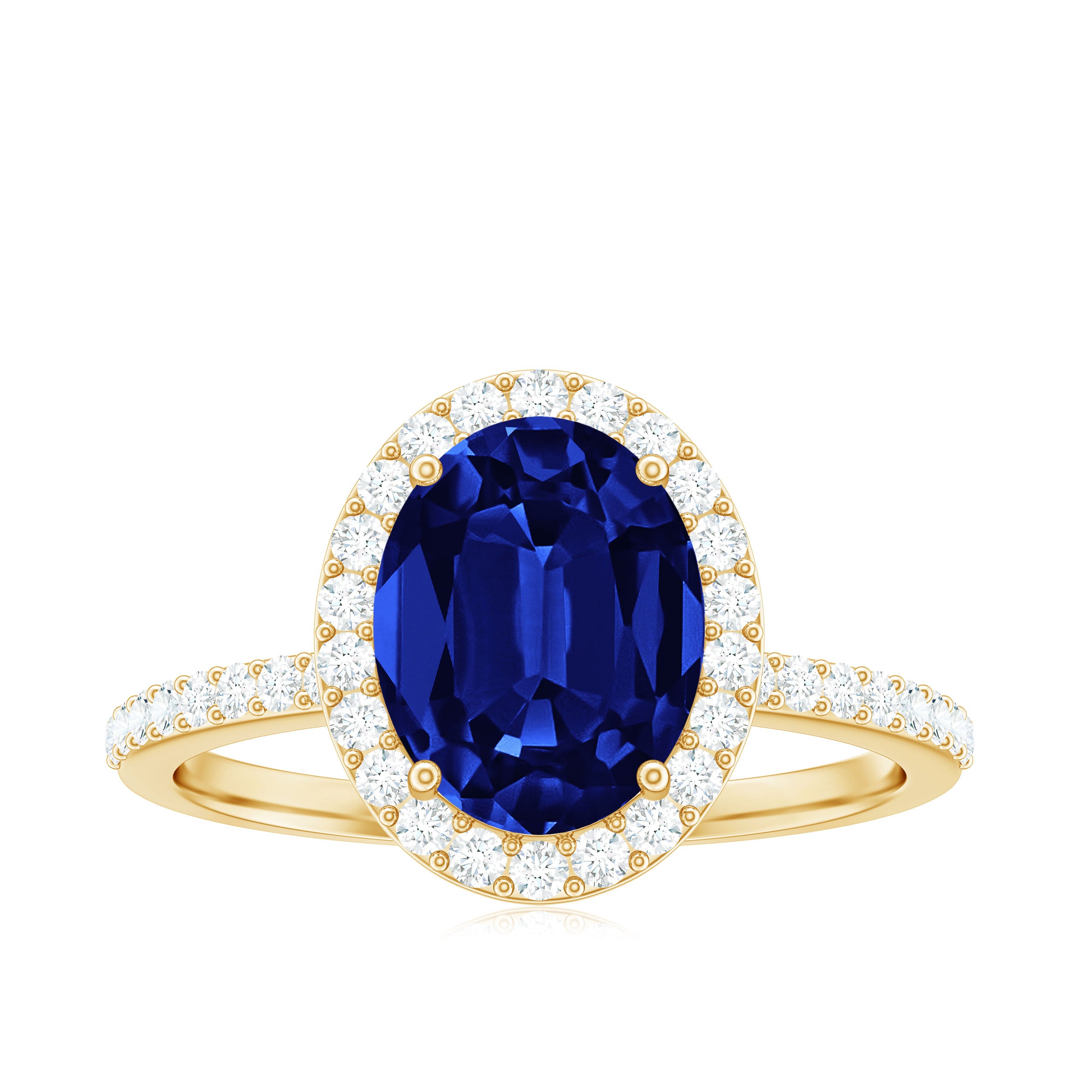 Oval Cut Created Blue Sapphire and Diamond Halo Engagement Ring Lab Created Blue Sapphire - ( AAAA ) - Quality - Rosec Jewels