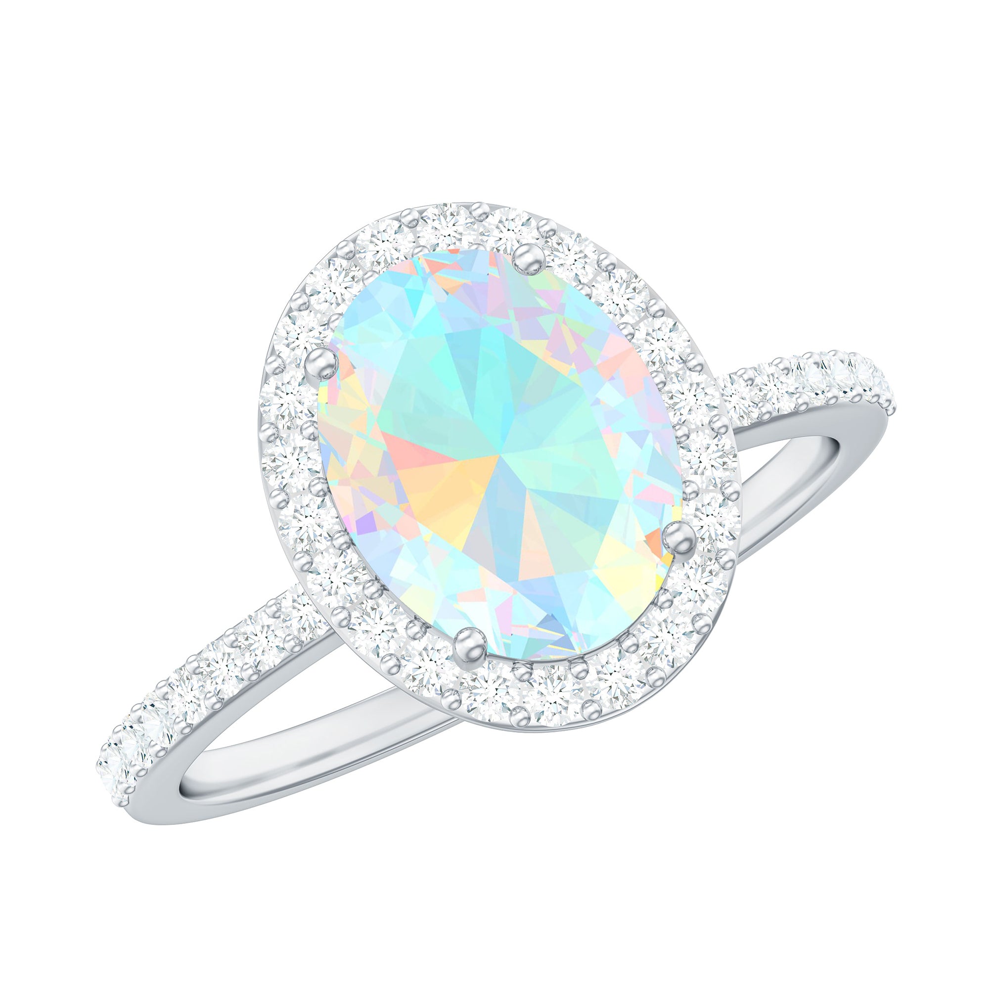 Rosec Jewels-Oval Ethiopian Opal and Diamond Classic Halo Engagement Ring