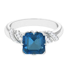 Asscher Cut London Blue Topaz Designer Engagement Ring with Diamond London Blue Topaz - ( AAA ) - Quality - Rosec Jewels