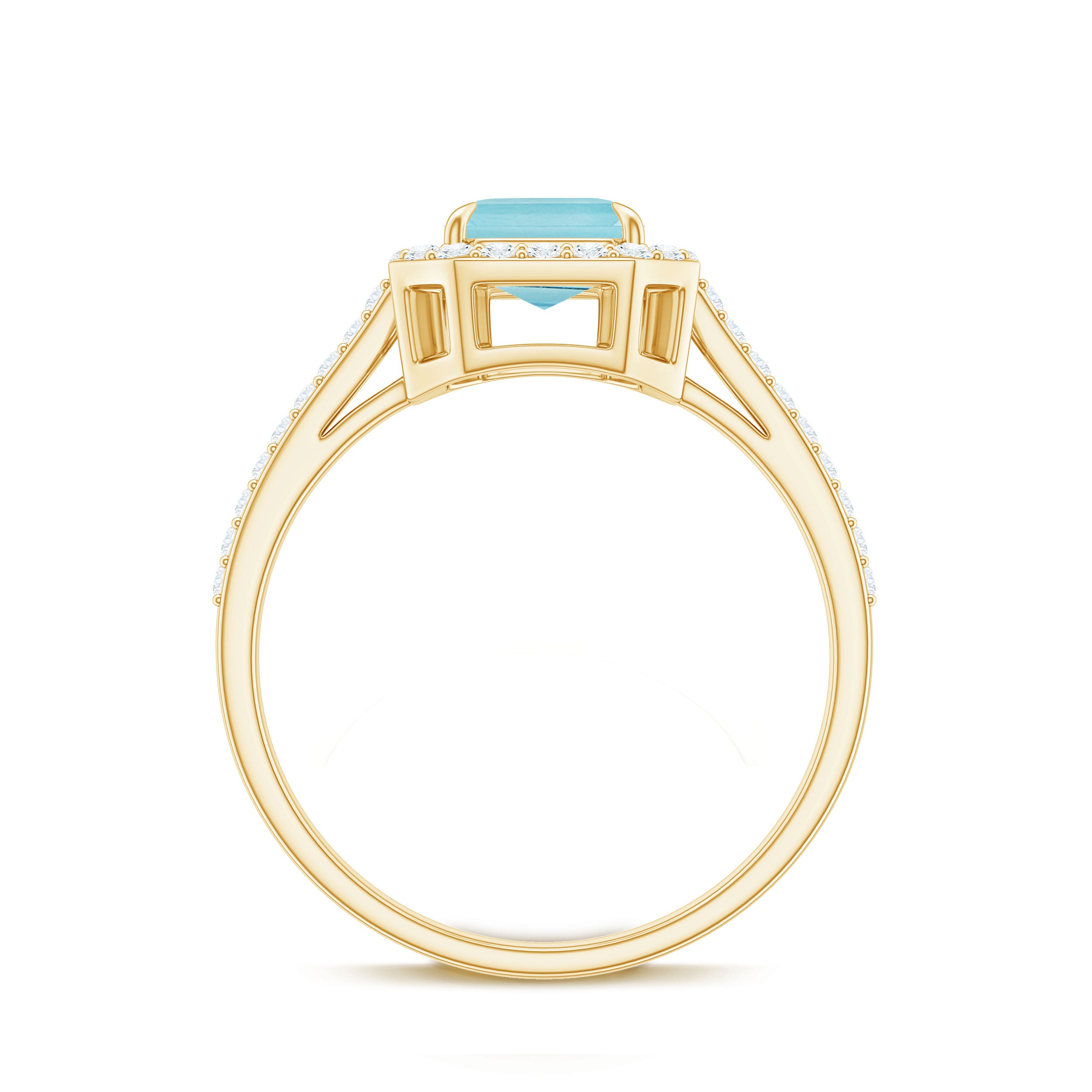 2.25 CT Emerald Cut Shape Sky Blue Topaz Classic Engagement Ring with Diamond Halo Sky Blue Topaz - ( AAA ) - Quality - Rosec Jewels