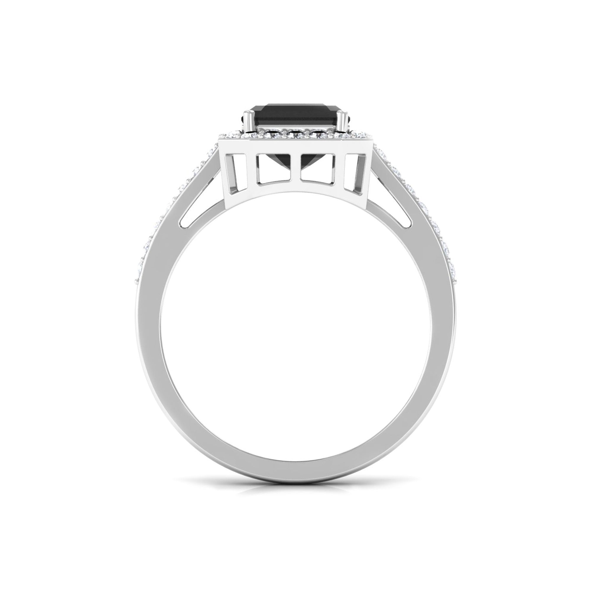 Emerald Cut Lab Created Black Diamond Halo Engagement Ring Lab Created Black Diamond - ( AAAA ) - Quality - Rosec Jewels