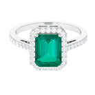 Lab Created Emerald Statement Engagement Ring With Moissanite Halo Lab Created Emerald - ( AAAA ) - Quality - Rosec Jewels