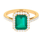 Lab Created Emerald Statement Engagement Ring With Moissanite Halo Lab Created Emerald - ( AAAA ) - Quality - Rosec Jewels