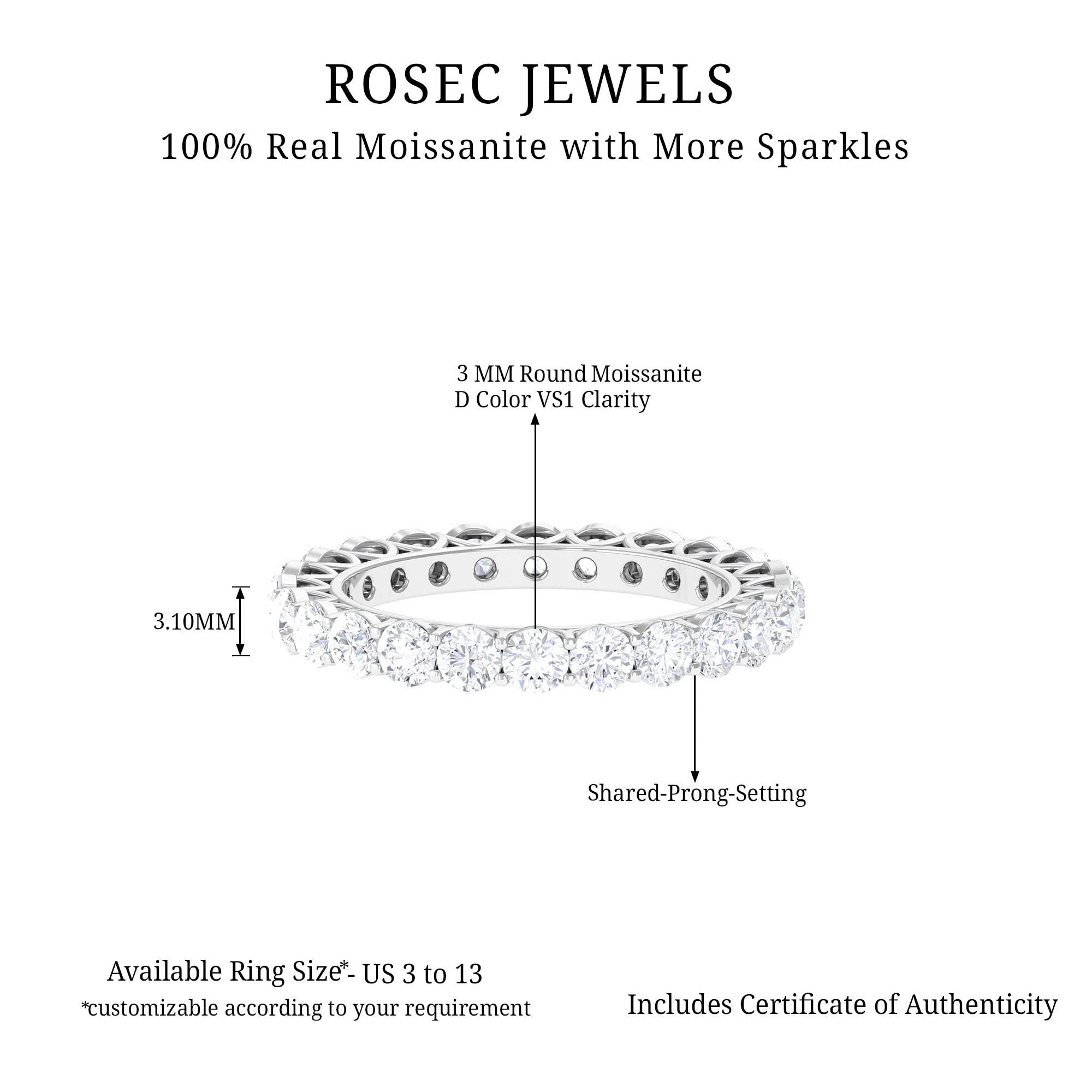 Certified Moissanite Simple Eternity Band Ring Moissanite - ( D-VS1 ) - Color and Clarity - Rosec Jewels
