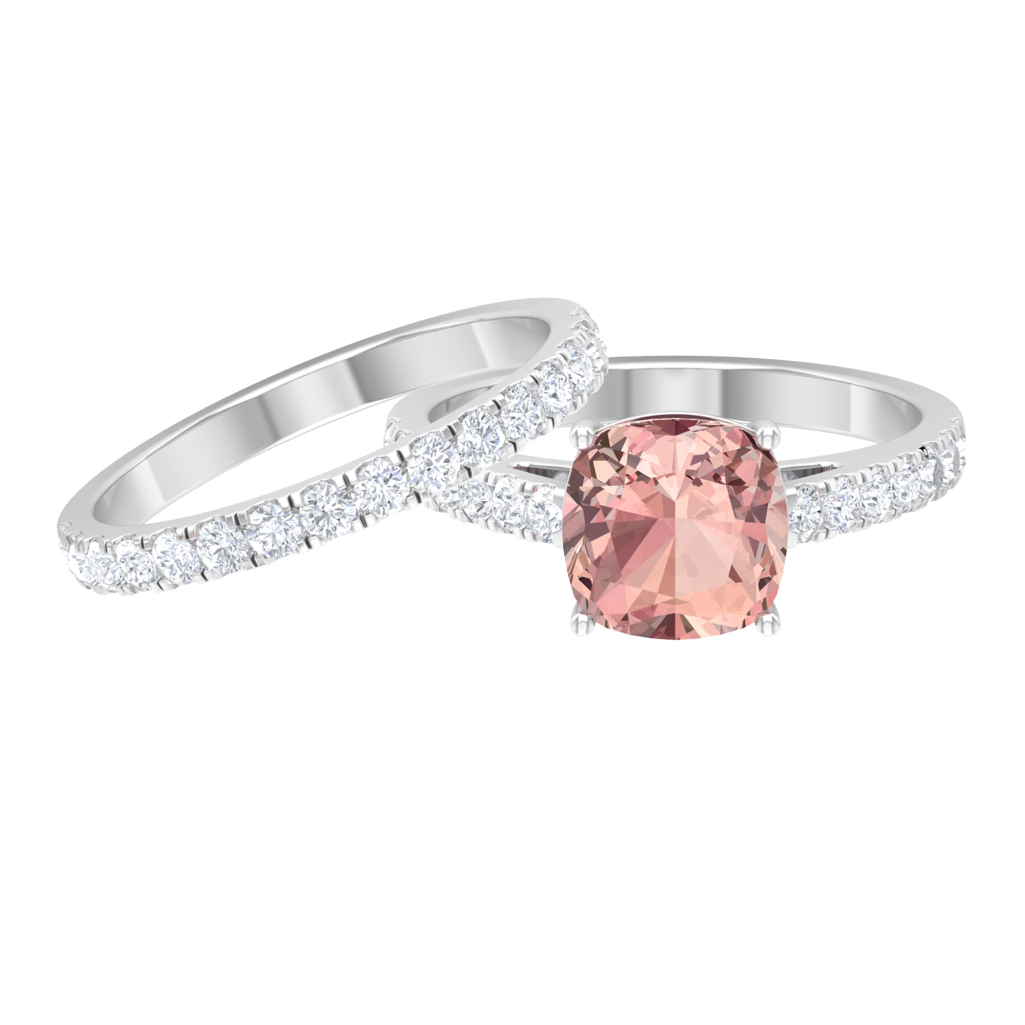 Rosec Jewels-2.75 CT Morganite Solitaire Engagement Ring with Moissanite Eternity Band