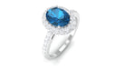 Oval London Blue Topaz Classic Halo Engagement Ring with Moissanite London Blue Topaz - ( AAA ) - Quality - Rosec Jewels