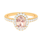 Oval Morganite Halo Engagement Ring with Diamond Morganite - ( AAA ) - Quality - Rosec Jewels