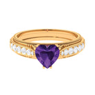 Vintage Style Amethyst Heart Engagement Ring with Diamond Amethyst - ( AAA ) - Quality - Rosec Jewels