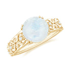 Vintage Style Flower Engagement Ring with Moonstone and Diamond Moonstone - ( AAA ) - Quality - Rosec Jewels