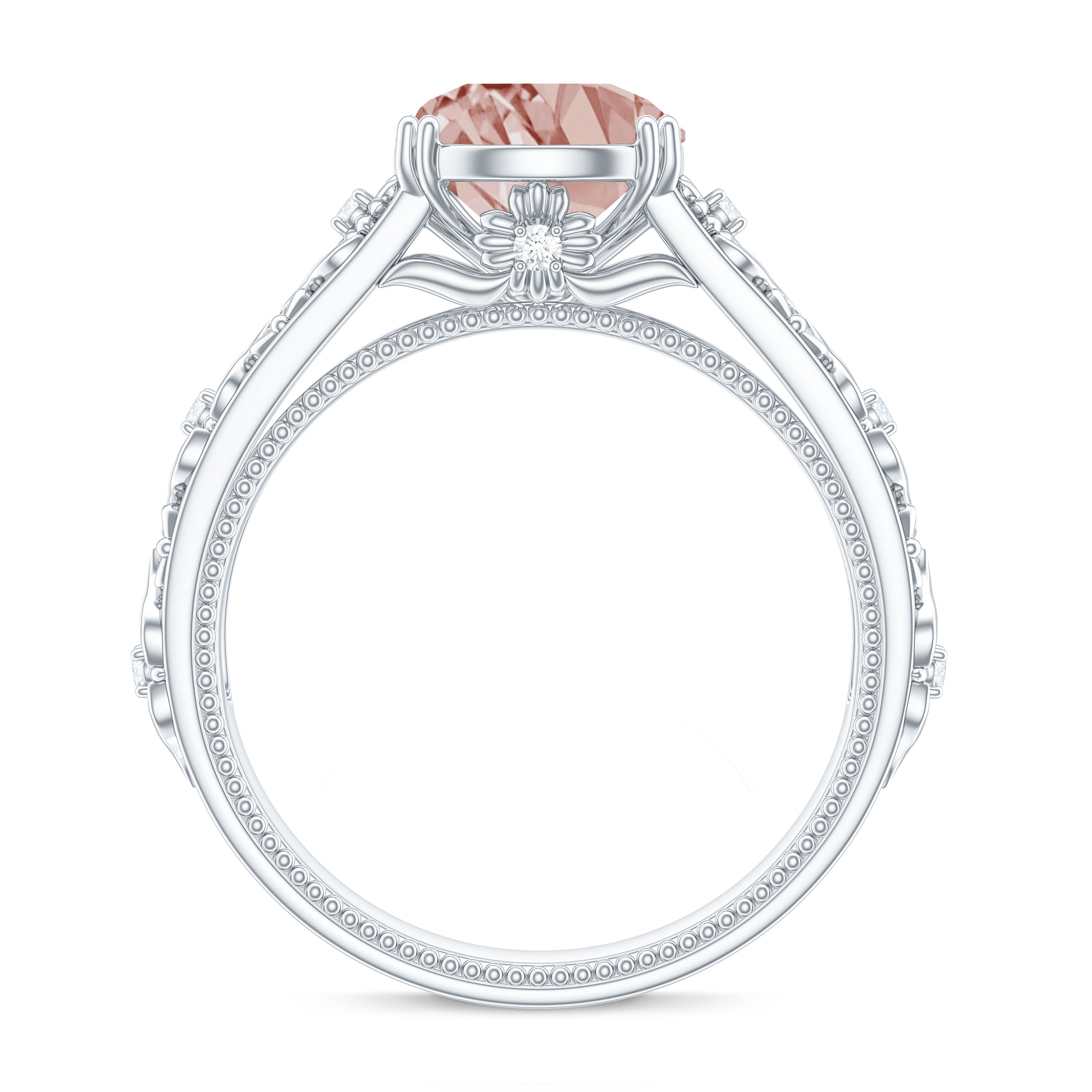 Rosec Jewels-2 CT Morganite Floral Inspired Engagement Ring with Diamond