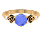 Claw Set Solitaire Tanzanite Flower Ring with Diamond Tanzanite - ( AAA ) - Quality - Rosec Jewels