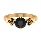 1.50 CT Solitaire Black Spinel Flower Ring with Diamond Side Stones Black Spinel - ( AAA ) - Quality - Rosec Jewels