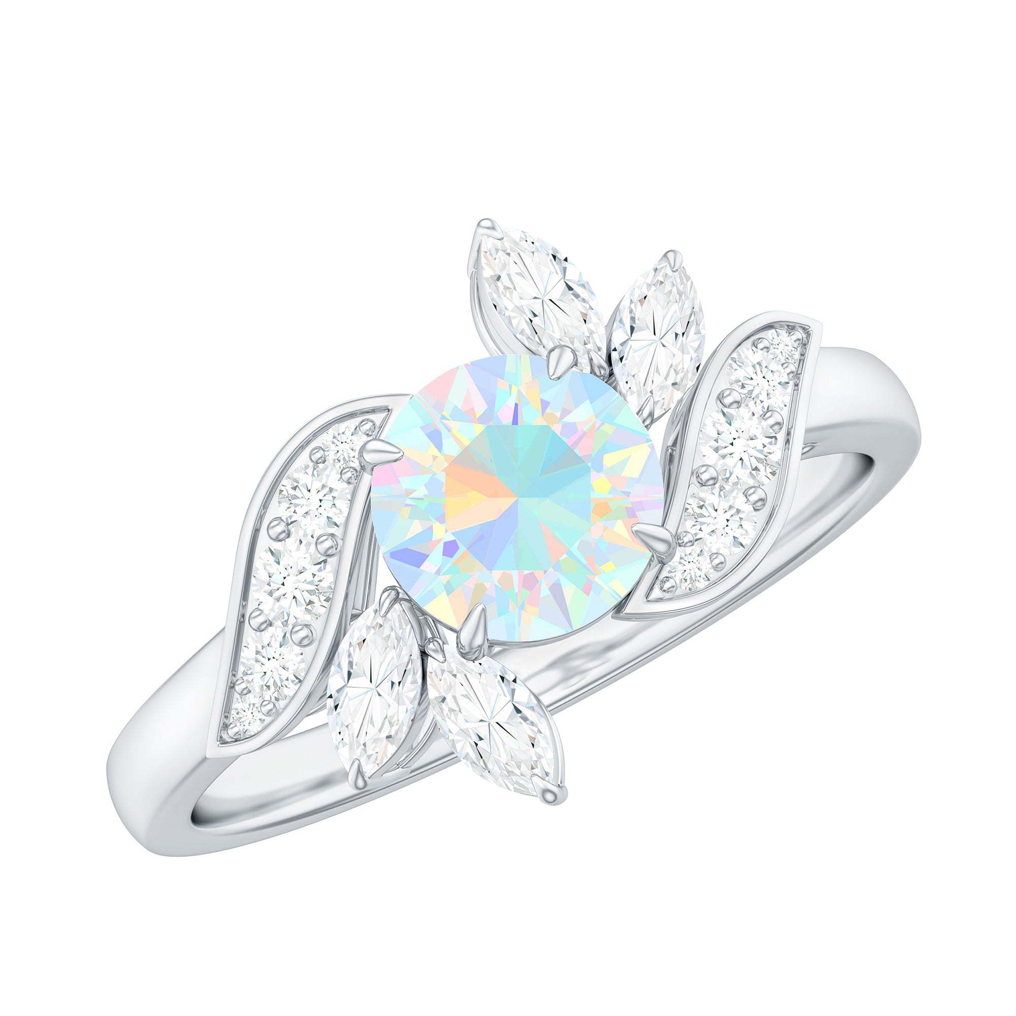 Rosec Jewels-Natural Ethiopian Opal Flower Engagement Ring with Diamond