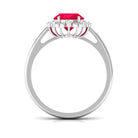 Vintage Inspired Created Ruby Engagement Ring with Diamond Lab Created Ruby - ( AAAA ) - Quality - Rosec Jewels