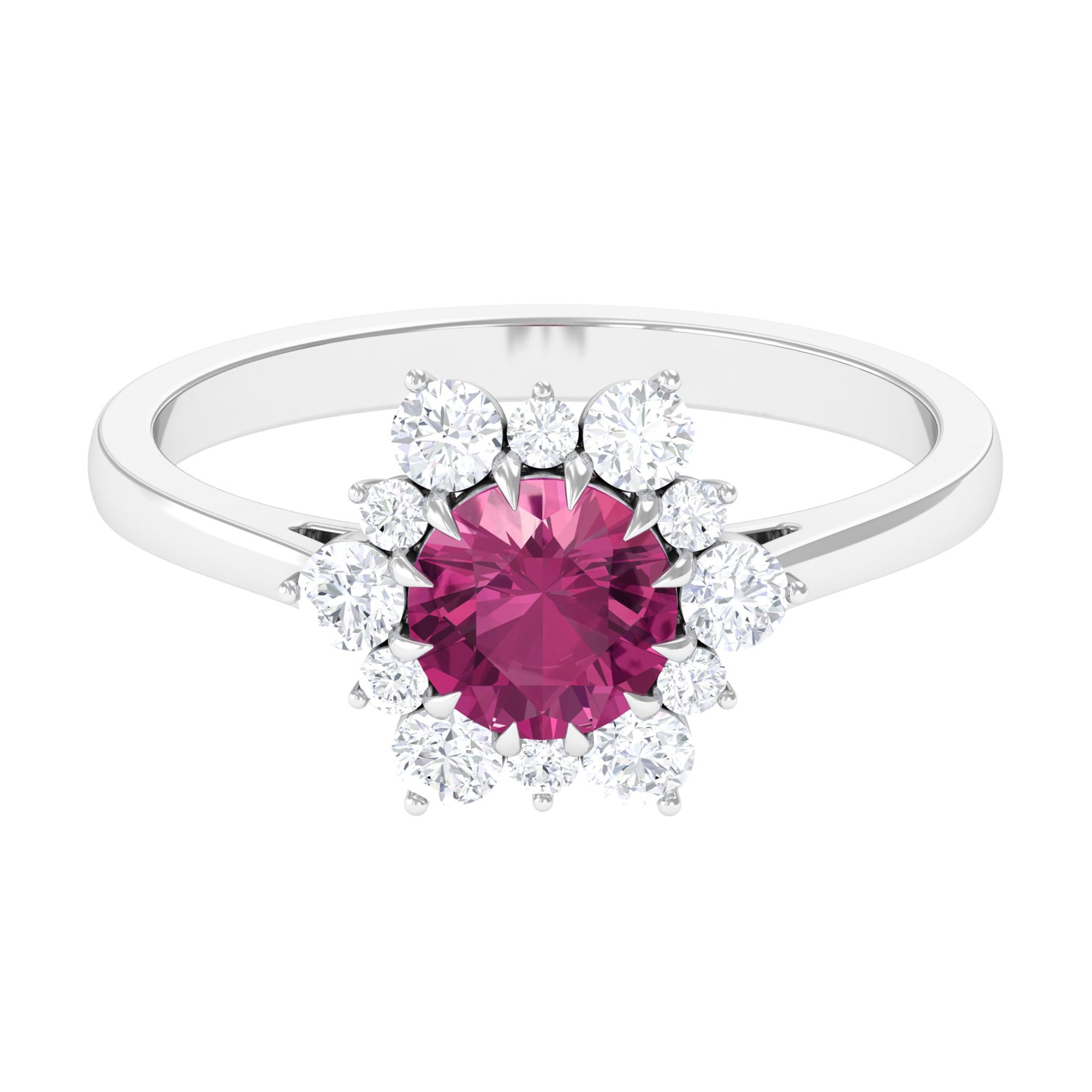 2 CT Pink Tourmaline and Diamond Halo Engagement Ring Pink Tourmaline - ( AAA ) - Quality - Rosec Jewels